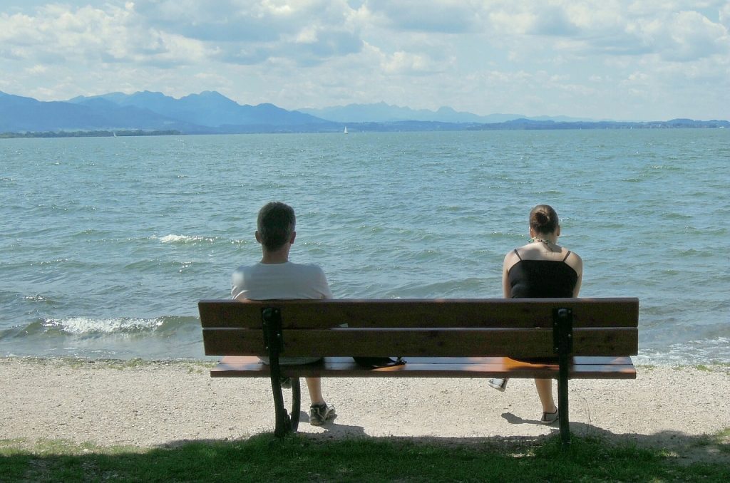 bench, sea, lake